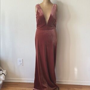 Jenny Yoo sz 6 Champagne pink velvet Elegant Evening Gown, zip back, great cond